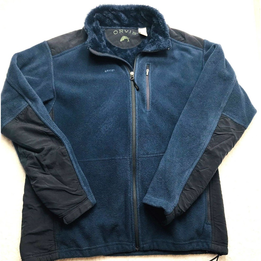 ORVIS Mens Fishing Outdoor Fleece Full Zip Jacket Size Large Blue Fee Shipping